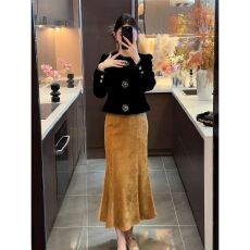 批发高级感小香风<b class='q'>套装</b>女2025春秋新款复古轻奢<b class='q'>丝绒</b>小洋装半身裙两件套