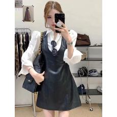 批发套装女2025秋新款港味辣妹设计感长袖衬衫收腰显瘦背心皮裙连衣裙