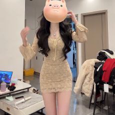 批发纯欲气质<b class='q'>名媛</b>系带喇叭袖蕾丝<b class='q'>连衣裙</b>女秋冬季新款收腰显瘦包臀短裙