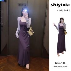 批发套装女夏季纯欲风防晒开衫法式修身显瘦无袖收腰吊带连衣裙两件套