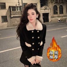 批发【加绒加厚】冬季新品短款直筒宽松显瘦小香风保暖<b class='q'>裤</b>套<b class='q'>装</b>女