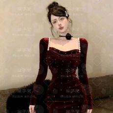 批发秋季纯欲修身显瘦气质吊带辣妹珍珠新款设计丝绒收腰<b class='q'>短裙</b>连衣裙