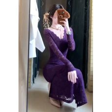 批发纯欲性感蕾丝长袖<b class='q'>连衣裙</b>女春季新款御姐风气质收腰修身约会长裙子