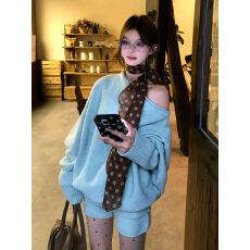 批发套<b class='q'>装</b>女2025秋季新软糯慵懒风蝙蝠袖长袖针织毛衣气质显瘦高腰短<b class='q'>裤</b>