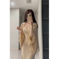 批发套装女2025秋冬新款纯欲修身吊带<b class='q'>连衣裙</b>显瘦包臀长裙防晒披肩外套