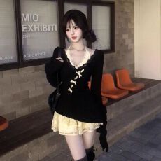 批发约会套装裙甜美清新2025<b class='q'>蕾丝</b>加绒长袖裙套装秋季韩系两件套百搭