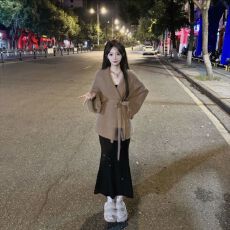 批发快手网红<b class='q'>同款</b>慵懒风系带收腰开衫毛衣+吊带<b class='q'>连衣裙</b>鱼尾裙女两件套