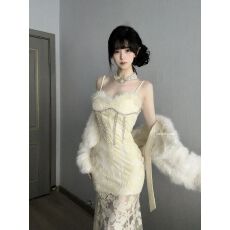 批发小众设计性感辣妹<b class='q'>蕾丝</b>吊带连衣裙子女装春季新款修身显瘦包臀长裙