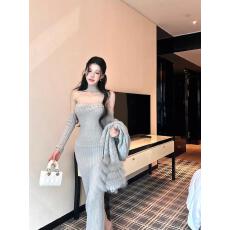 批发纯欲风性感镶钻抹胸针织连衣裙女秋冬袖套修身裙子显身材<b class='q'>包臀</b><b class='q'>长裙</b>