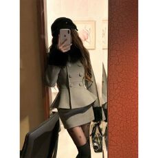 批发法式名媛小香风毛呢外套收腰半身裙富家千金气质收腰套装秋冬新款