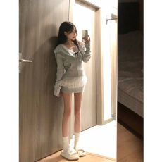 批发三件套女2025春季新款甜辣妹修身短款卫衣外套<b class='q'>蕾丝</b>吊带背心半身裙