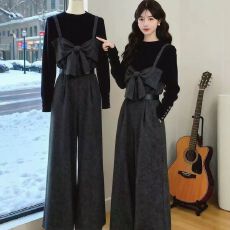 批发2026秋冬新款韩系气质巨好看高知得体连体裤女装<b class='q'>时尚</b>打底衫两件套