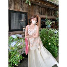 批发刺绣<b class='q'>甜美</b>风套装女夏季法式碎花无袖背心上衣搭配高腰半身裙两件套