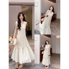 批发法式度假风套装女夏季新款<b class='q'>镂空</b>钩花罩衫裙叠穿吊带<b class='q'>连衣裙</b>两件套潮