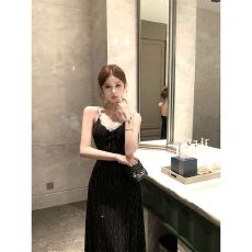 批发名媛法式温柔气质女神高级感轻烫钻亮片礼服裙