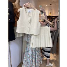 批发2026夏季气质小香风套装女设计感法式马甲背心<b class='q'>百褶</b>半身裙两件套潮