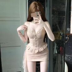 批发纯欲风性感花边吊带上衣甜辣妹包臀短裙套装女<b class='q'>夏</b>季新款穿搭一整套