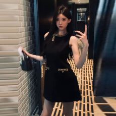 批发小香风金线编织链条富家千金风连衣裙法式高级无袖收腰修身小黑裙