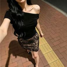 批发时尚休闲套装女夏高级感纯欲风斜肩<b class='q'>上衣</b>包臀轻熟御姐半身裙两件套
