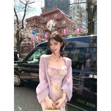 批发新中式<b class='q'>连衣裙</b>刺绣提花紫色吊带人鱼裙夏