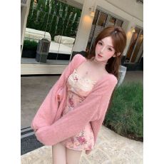 批发纯欲穿搭套装女秋季巨好看慵懒粉色毛衣针织开衫碎花<b class='q'>连衣裙</b>两件套