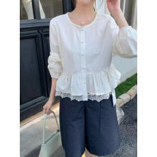 批发蕾丝荷叶边裙摆衬衫~春季<b class='q'>甜美</b>蝴蝶结洋气上衣