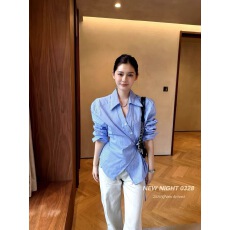 批发韩系减龄斜领设计条纹<b class='q'>衬衫</b>女夏季百搭<b class='q'>衬衫</b>收腰上衣