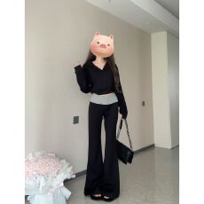 批发早秋新款慵懒风短款拉链开衫卫衣外套女休闲时尚微喇裤<b class='q'>套装</b>上衣服