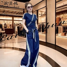批发夏季新款时尚套<b class='q'>装</b>高腰显瘦短袖上衣<b class='q'>韩版</b>女直筒长<b class='q'>裤</b>T恤运动两件套