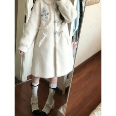 批发雪人泡芙夹棉中长款毛呢大衣外套女冬季新款