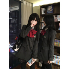 批发双排扣呢子<b class='q'>西服</b>大衣夹棉秋冬校供感外套深灰色毛呢JK制服