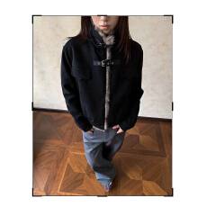 批发美式复古羊羔毛翻领外套<b class='q'>女</b>秋冬季夹棉加厚保暖情侣宽松鹿皮绒<b class='q'>夹克</b>