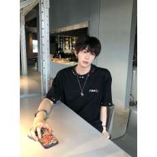 批发现货刺绣 +（纯棉双纱240克100棉食毛+手感）原版做法短袖<b class='q'>t</b><b class='q'>恤</b>男