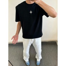 现货刺绣+内里铺布纯棉220克食毛+手感原版做法二本针宽松短袖男