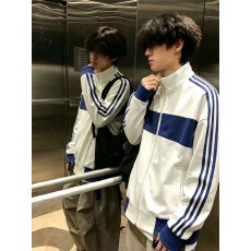 成品现货 320克纯棉华棉复合布面+手感三条杠+贴布卫衣外套男