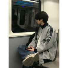 成品现货 薄款/加绒纯棉华棉复合布面+手感印花+三条杠外套男