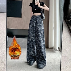 批发加绒加厚<b class='q'>迷彩</b><b class='q'>裤</b>牛仔<b class='q'>裤</b><b class='q'>阔腿裤</b>女秋2025年秋冬季高腰小众宽松直筒<b class='q'>裤</b>