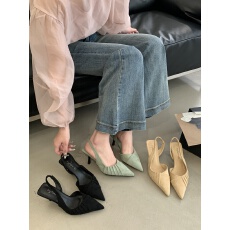 法式尖头 纯色褶皱高跟鞋女 春夏款时尚细跟单鞋网红爆款高跟鞋