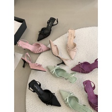 法式少女 褶皱蝴蝶结高跟凉鞋网红尖头高跟鞋