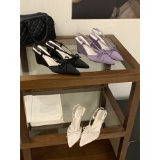 法式蝴蝶结尖头坡跟高跟鞋夏后空凉鞋