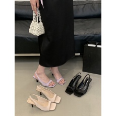 批发法式<b class='q'>气质</b>方头露趾鱼嘴凉鞋女夏季复古绝美不累高跟鞋