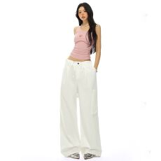 批发<b class='q'>糖果</b><b class='q'>色</b>｜松紧腰抽绳设计大口袋工装宽松休闲阔腿裤