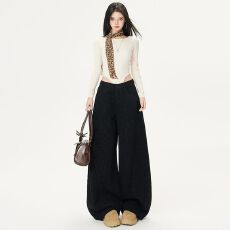 批发2025秋冬新款辣妹时尚复古风潮流宽松弯刀裤阔腿裤豹纹休闲<b class='q'>女装</b>裤