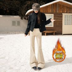 批发老钱风加绒丰胯微喇<b class='q'>牛仔裤</b>女25秋季新款低中腰<b class='q'>弹力</b>显瘦长裤