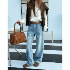 批发官网图  韩系直筒牛仔裤女2026年<b class='q'>春</b>季新款高腰显瘦宽松百搭阔腿裤