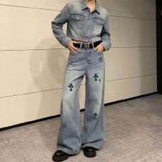 批发重工印花阔腿牛仔裤女2026年<b class='q'>春</b>季新款高级感宽松显瘦直筒裤子