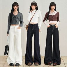 批发抗皱垂坠<b class='q'>微喇</b>裤YKK宽松显瘦百搭不掉色小个子喇叭<b class='q'>牛仔裤</b>女