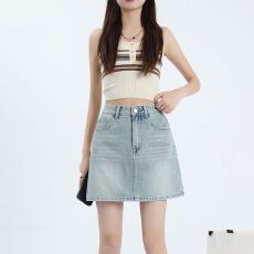 批发超柔纱浅蓝色<b class='q'>牛仔</b><b class='q'>包臀裙</b>半身A字裙高棉无弹防走光高街辣妹<b class='q'>牛仔</b>裙