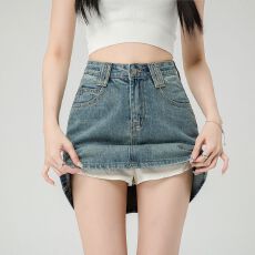 批发<b class='q'>复古</b>牛仔短裙女2026年夏季新款高腰显瘦防走光a字包臀裙半身裙子