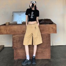 批发2026夏装新款辣妹风时尚七分裤工装裤休闲裤女装短裤牛仔裤女